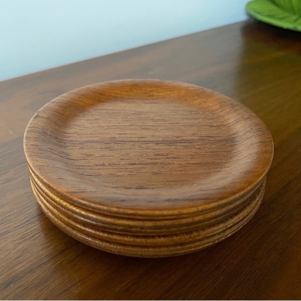 Vintage 6 MCM Mid-Century Modern Teak Coaster Set